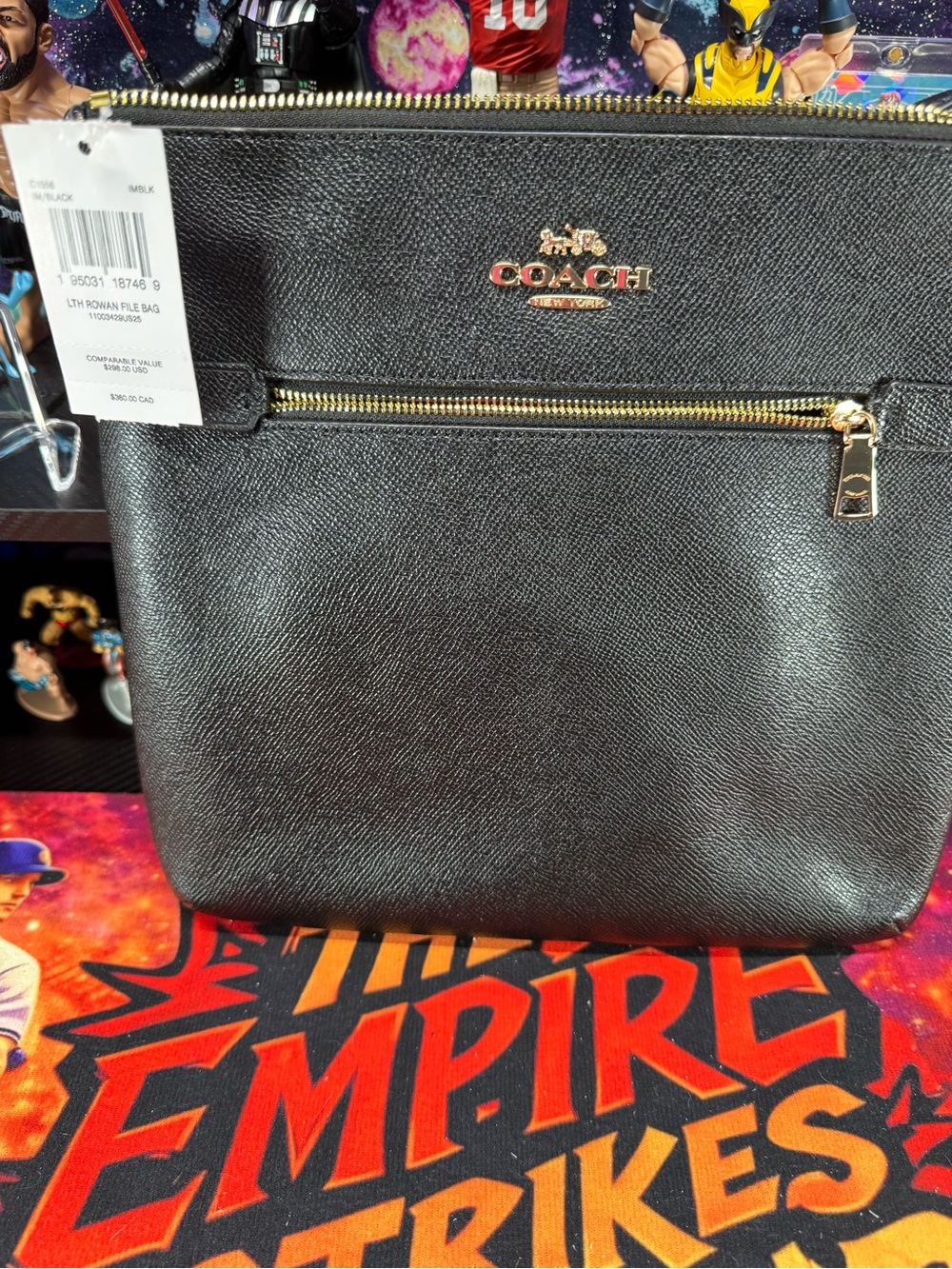 Coach Black Pebbled Leather Messenger Bag with Gold Hardware